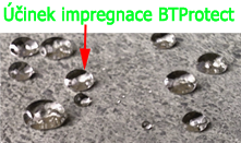 Ukázka funkce impregnace na probarvený beton BTProtect